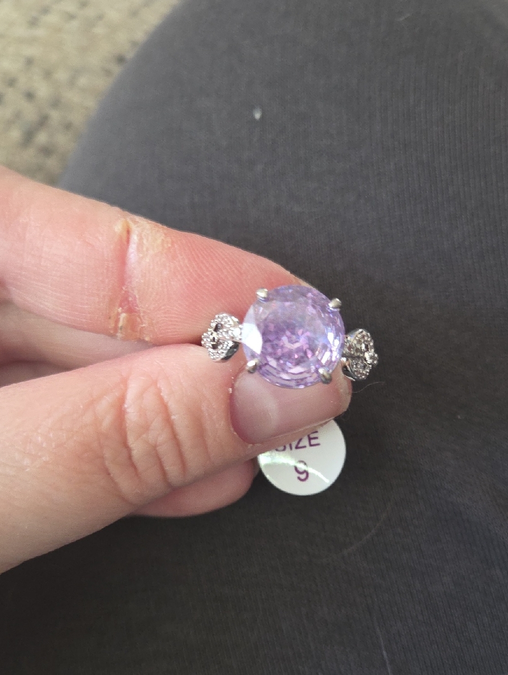 Rhodium Ring with Round Lavender Gemstone and Pavé Accents - Brand Bomb Party